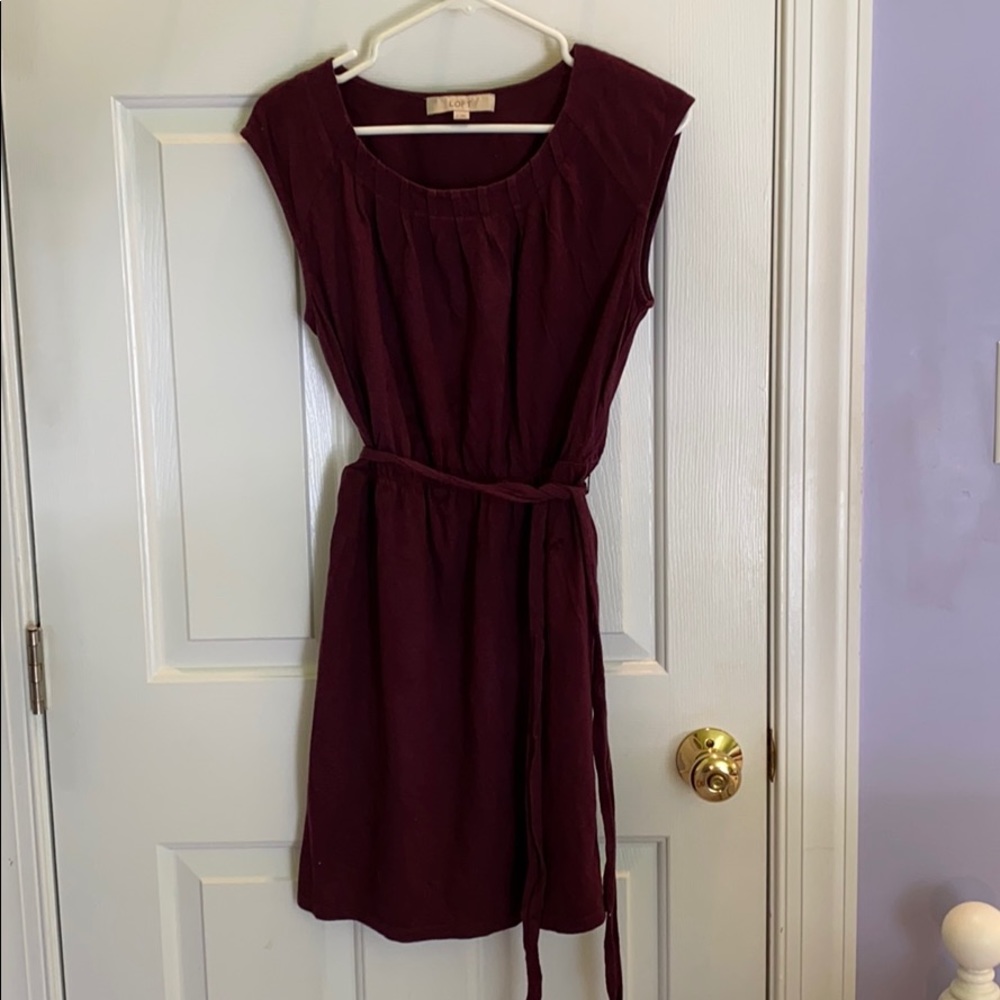 LOFT maroon cotton cap sleeve dress